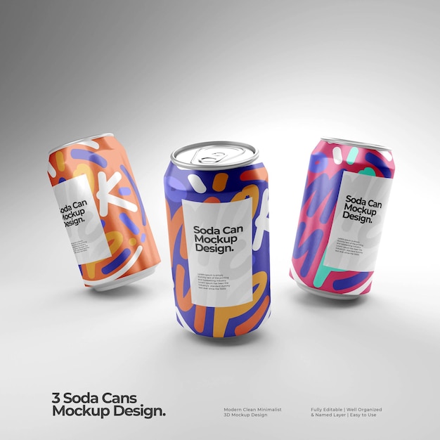 PSD prodotto di mockup di lattina di soda fresca