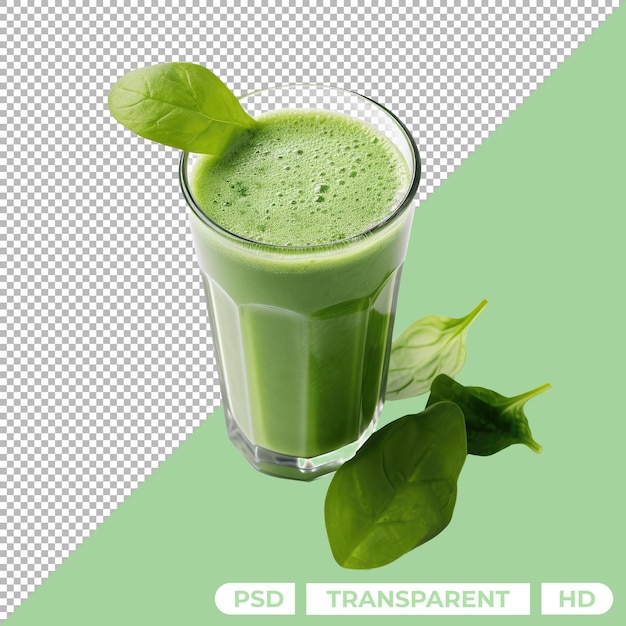 Fresh spinach juice isolated on transparent background