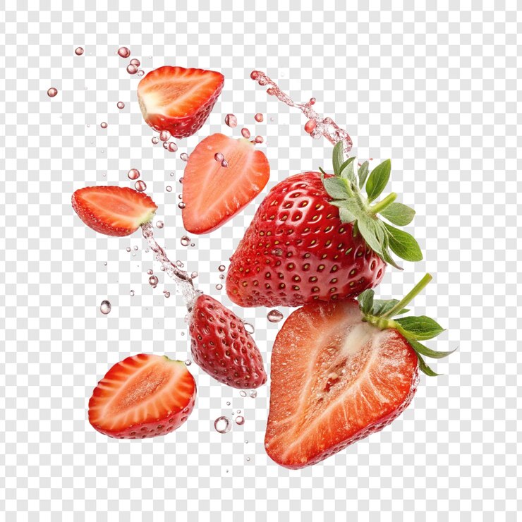 Fresh strawberries splashing with water droplets