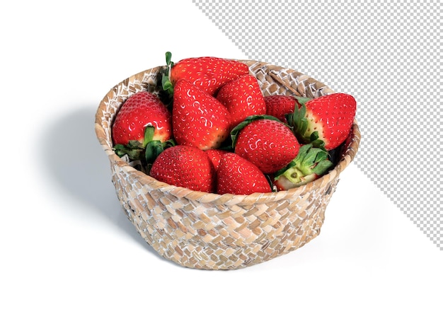 Fresh strawberries in wicker basket, mockup