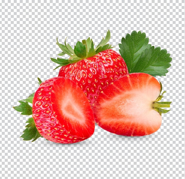 PSD fresh strawberries with leaves isolated