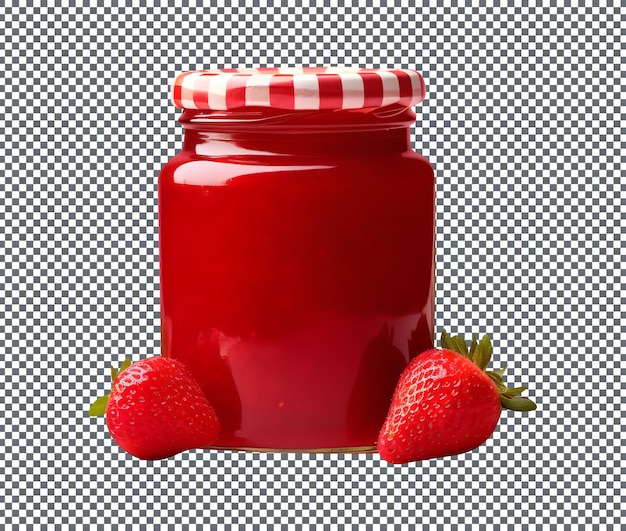 Fresh strawberry jam filled jar isolated on a transparent background