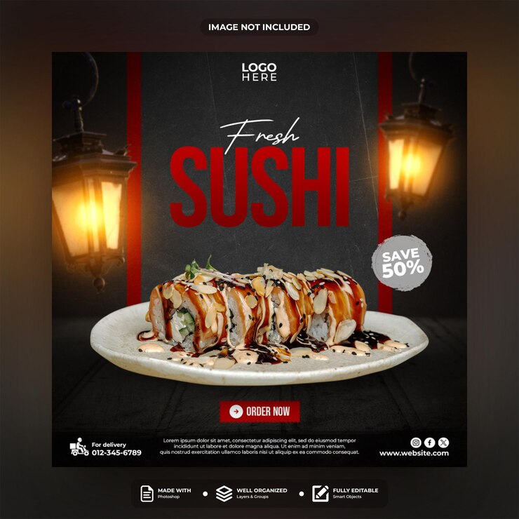 Fresh sushi social media post template design