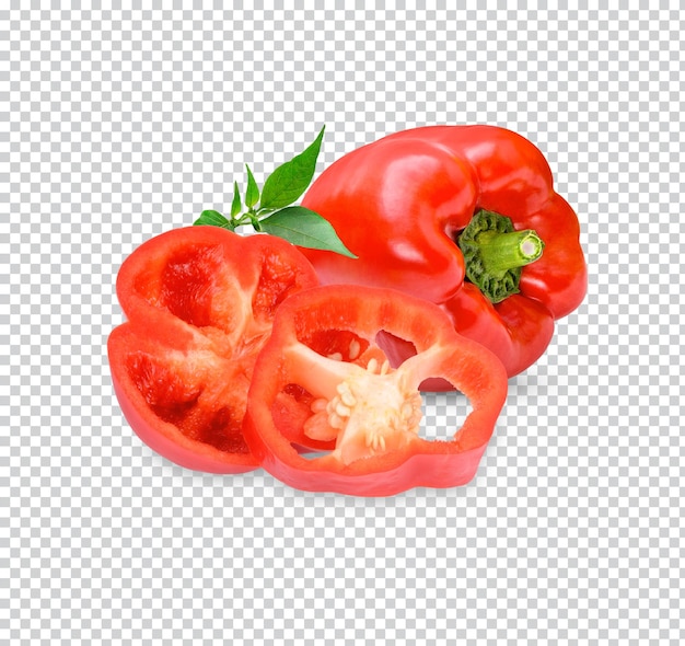 Fresh sweet pepper with leaves isolated Premium PSD