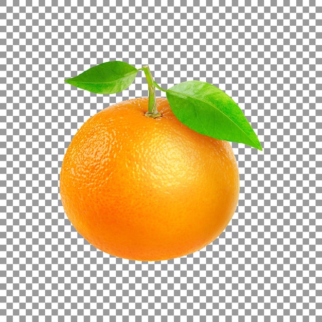 Fresh tangerine with green leaves isolated on transparent background
