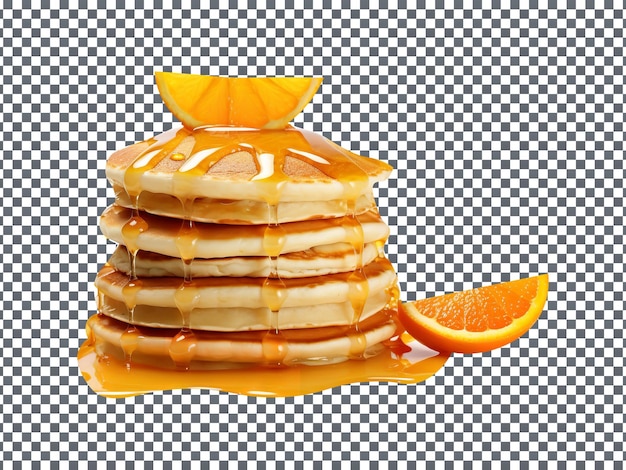 PSD fresh tasty orange syrup pancakes stack isolated transparent background