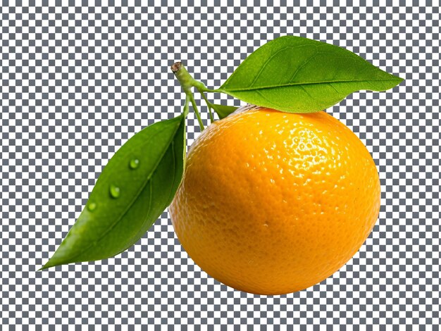 透明な背景に分離された葉と新鮮なおいしいオレンジ