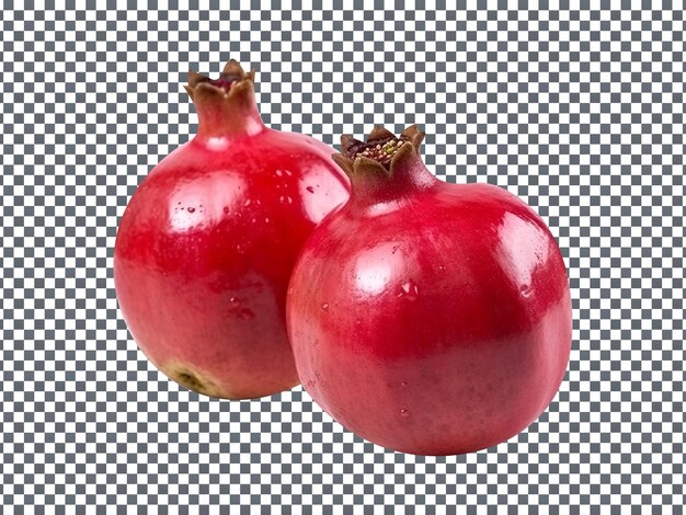 PSD fresh tasty red pomegranates pair isolated on transparent background