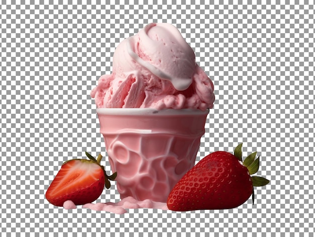 PSD fresh tasty strawberry ice cream isolated on transparent background