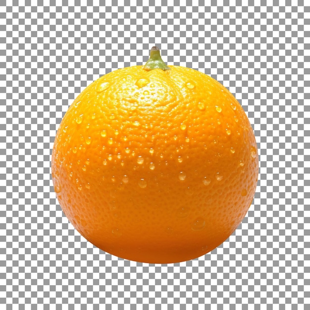 Fresh tasty whole orange with water droplets on transparent background