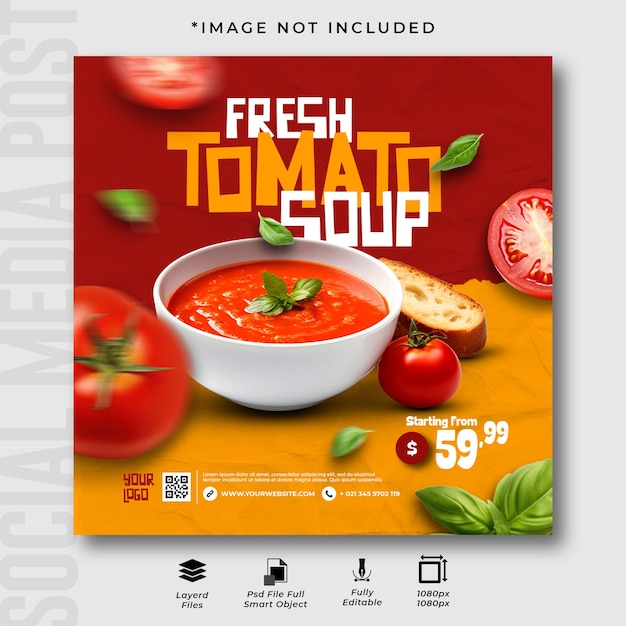 PSD fresh tomato soup serve in bowl social media instagram post template