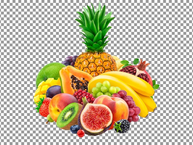 Fresh tropical fruits isolated on transparent background