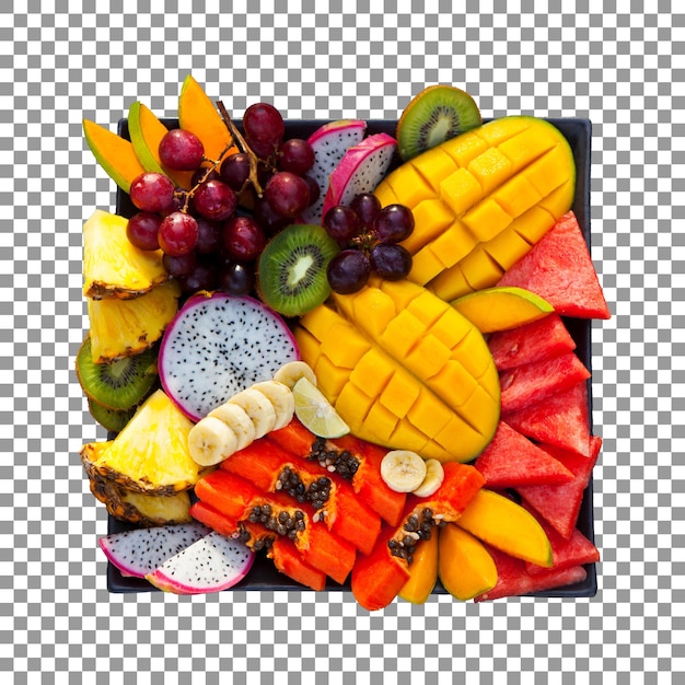 PSD Свежие тропические фрукты на тарелке с прозрачным фоном
