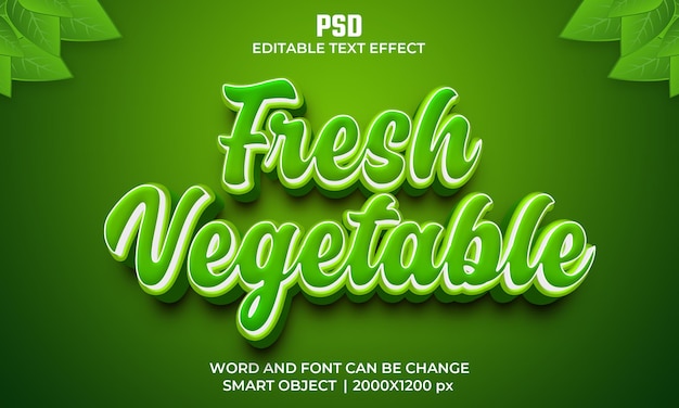 Свежий овощ 3d редактируемый текстовый эффект premium psd с фоном