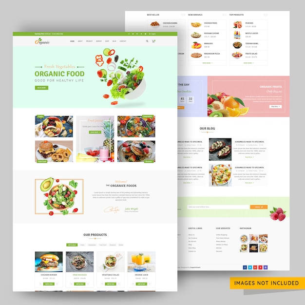 新鮮な野菜と有機食品のオンラインストアのウェブサイトテンプレート