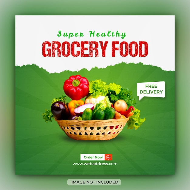 Fresh vegetable grocery sale social media post or square web banner template