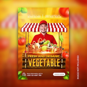 Verdura fresca e generi alimentari vendono poster per la consegna a domicilio modello di post di promozione sui social media