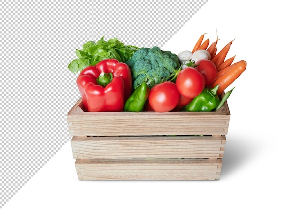 Fresh vegetable in wooden box, mockup