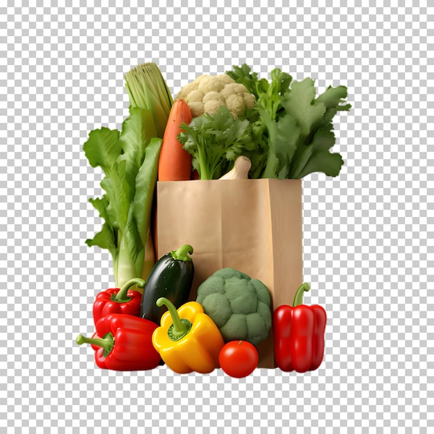 PSD fresh vegetables in bag isolated on transparent background