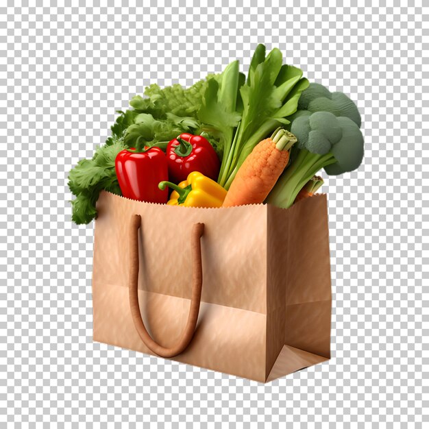 PSD fresh vegetables in bag isolated on transparent background