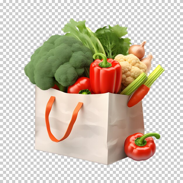 PSD fresh vegetables in bag isolated on transparent background