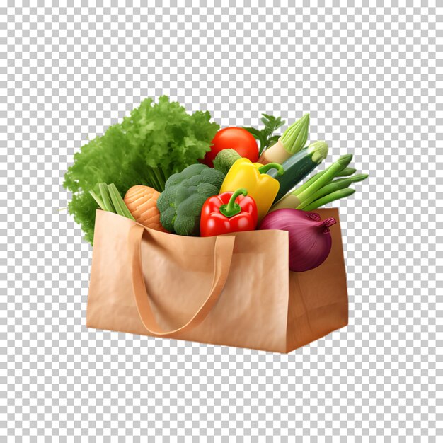 PSD fresh vegetables in bag isolated on transparent background