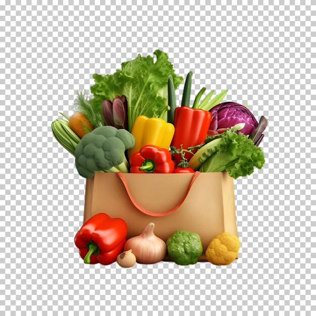 PSD fresh vegetables in bag isolated on transparent background