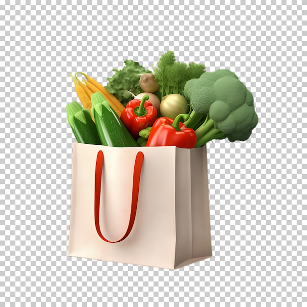 PSD fresh vegetables in bag isolated on transparent background