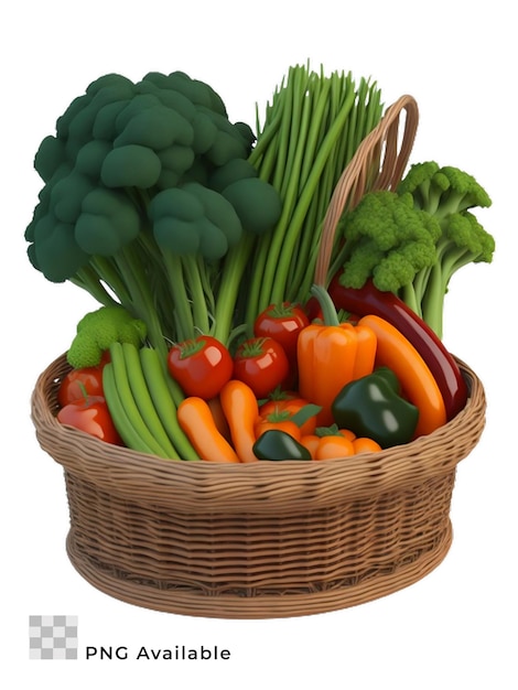 PSD fresh vegetables in basket isolate in white background