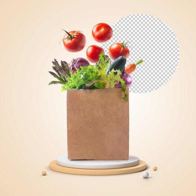 PSD リサイクル可能な紙袋から出てくる新鮮な野菜