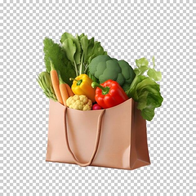 透明な背景に隔離された袋の新鮮な野菜