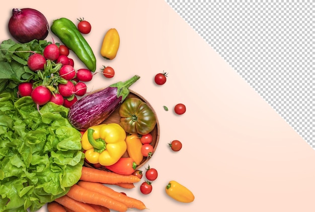 Fresh vegetables isolated from the background top view and copy space