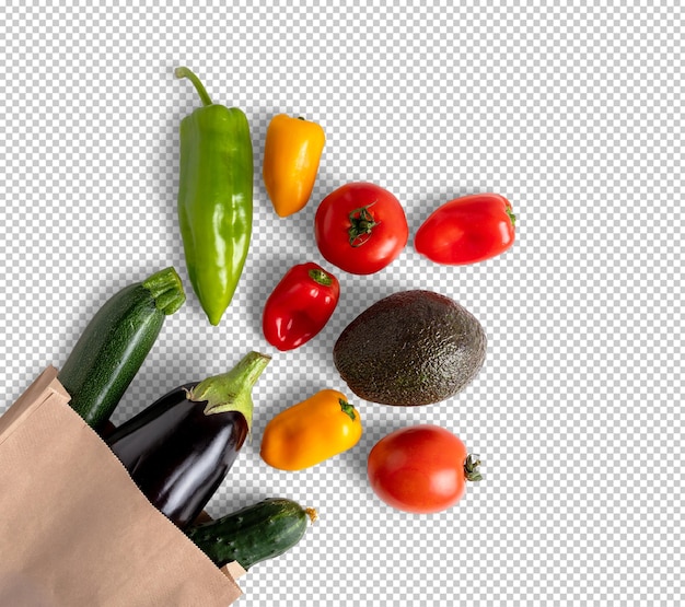 PSD fresh vegetables in a recyclable paper bag isolated