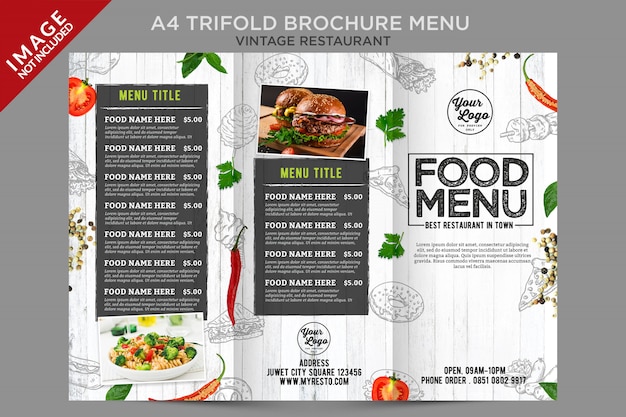 Fresh vintage food menu outside trifold series