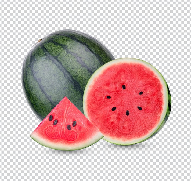 Fresh water melon with half isolated on white background  premium psd.