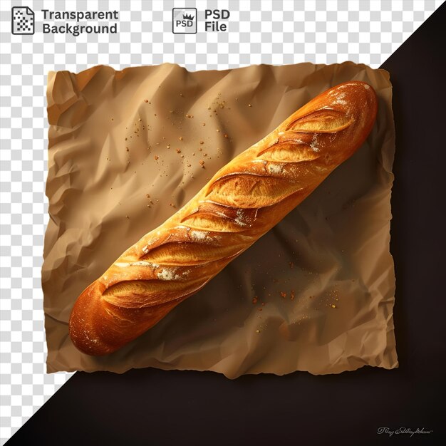 PSD baguette appena cotta su un pezzo di carta pergamena