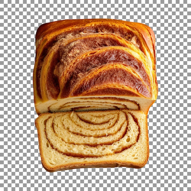 Freshly baked cinnamon bread loaf isolated on transparent background