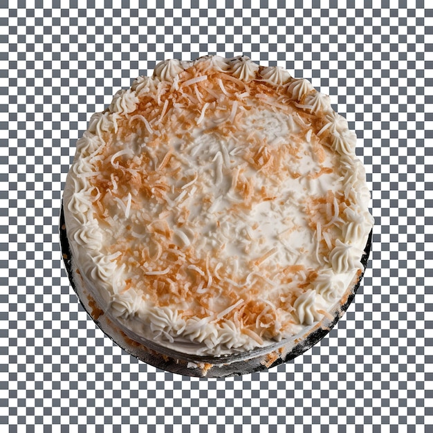 透明な背景に分離された焼きたてのココナッツ ケーキの上面図