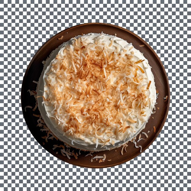 Freshly baked coconut cake top view isolated on transparent background