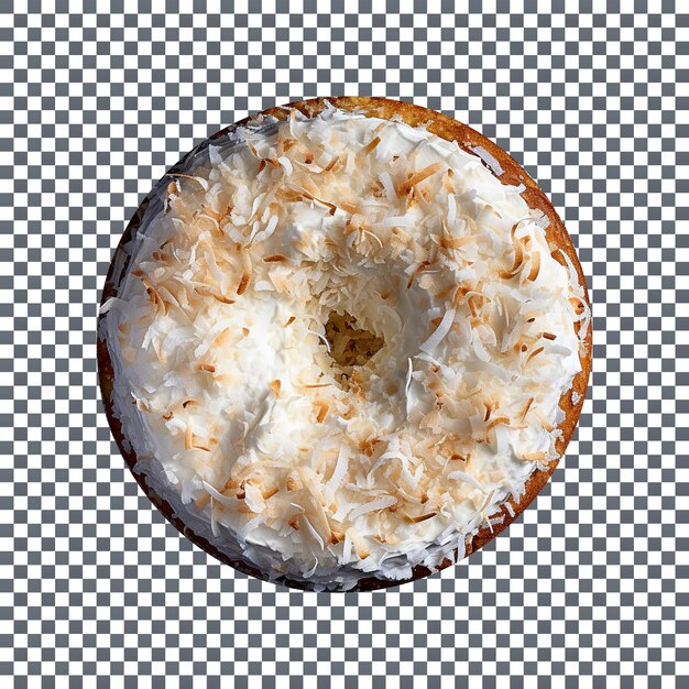 PSD freshly baked coconut cake top view isolated on transparent background