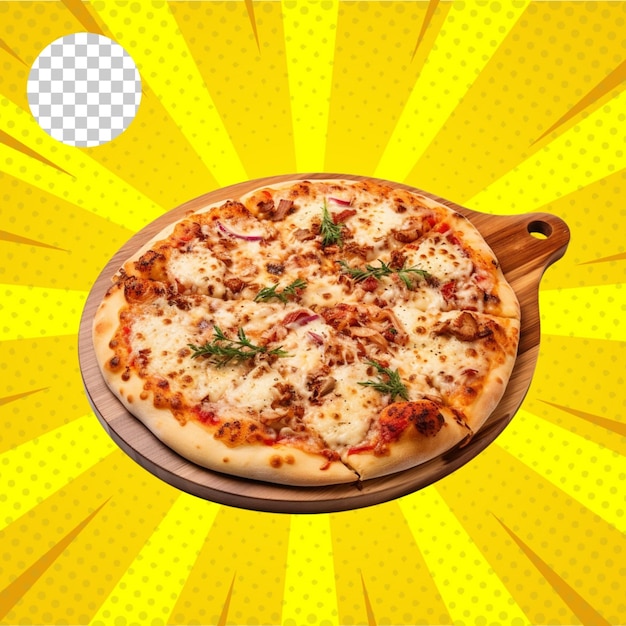 Freshly baked delicious pizza with a cut slice isolated on transparent background