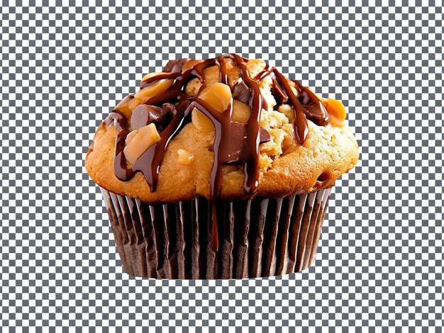 Freshly baked peanut butter chocolate muffin isolated on transparent background