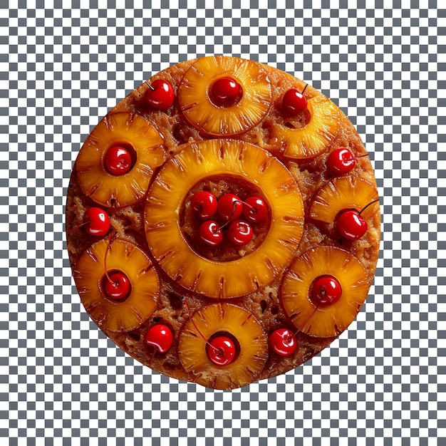 Freshly baked pineapple upside down cake isolated on transparent background