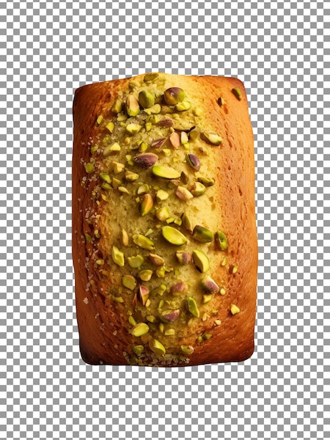 Freshly baked pistachio bread loaf isolated on transparent background