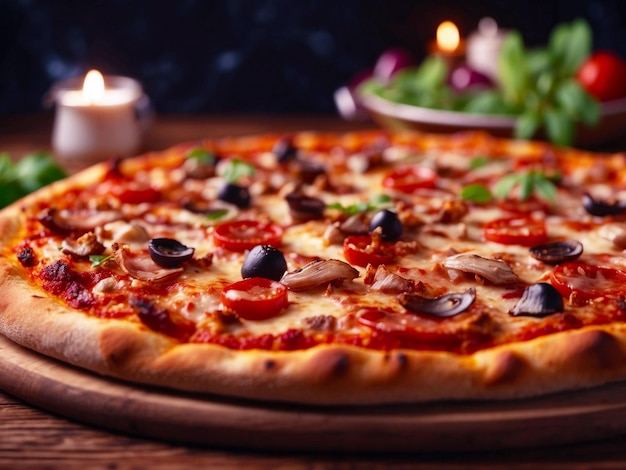 PSD freshly baked pizza on rustic wooden table