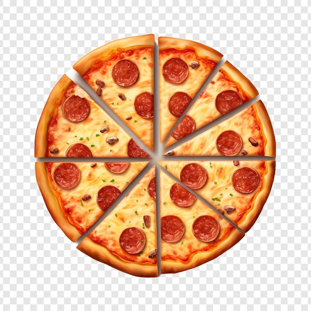 PSD freshly baked pizza with a cut slice isolated on transparent background