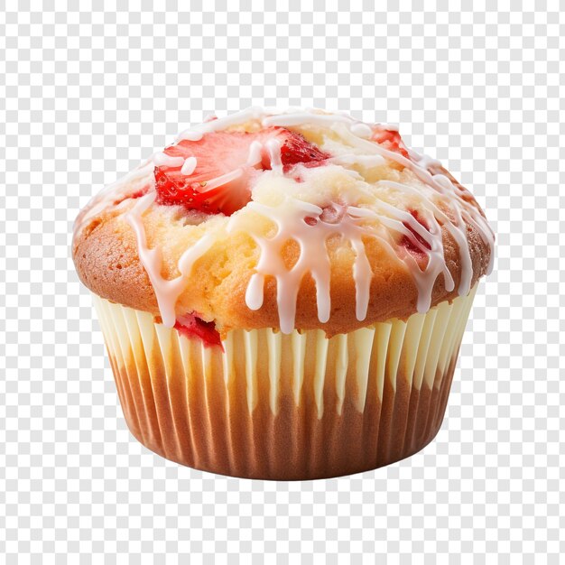 PSD freshly baked white chocolate strawberry muffin isolated on transparent background