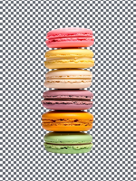 Freshly made colorful macarons isolated on a transparent background