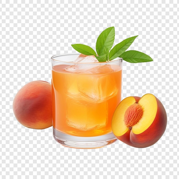 PSD Свежеприготовленный персиковый коктейльный стакан, изолированный на прозрачном фоне