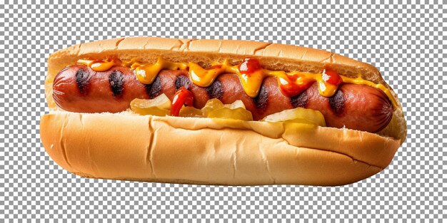 Freshly made smoked hotdog isolated on transparent background